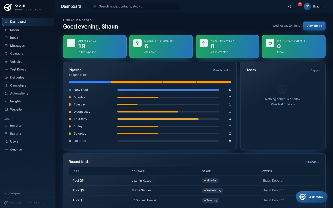 Odin Dealer interface