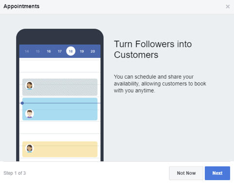 Facebook appointments button illustrated step screenshot