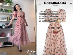 Screenshot of girl in pink strawberry dress on TikTok 