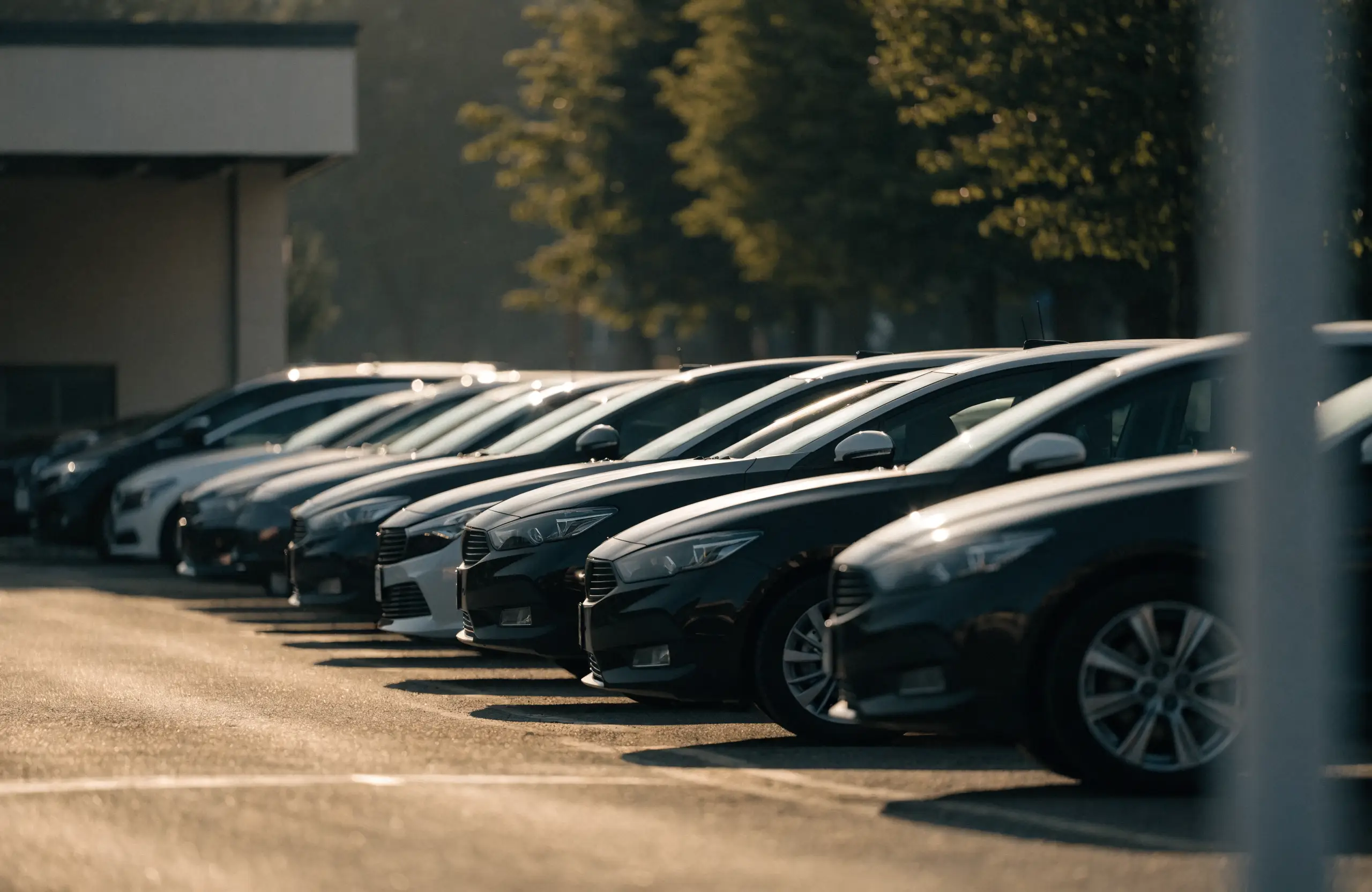 Row of cars on a dealership forecourt representing live inventory
