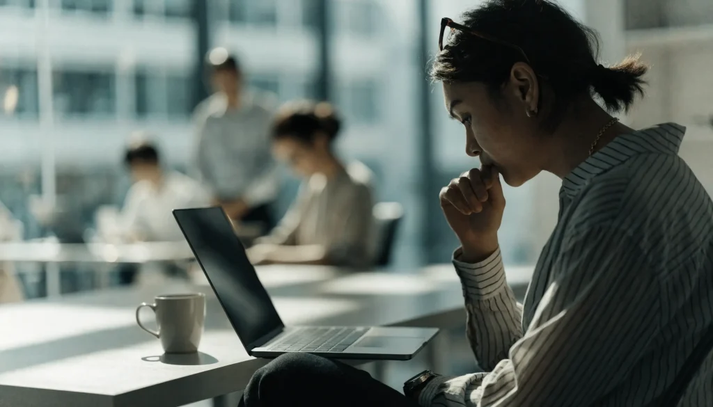 ai-search-optimisation-assistant - Caffeinate Digital Marketing professional using an AI chat assistant on a laptop